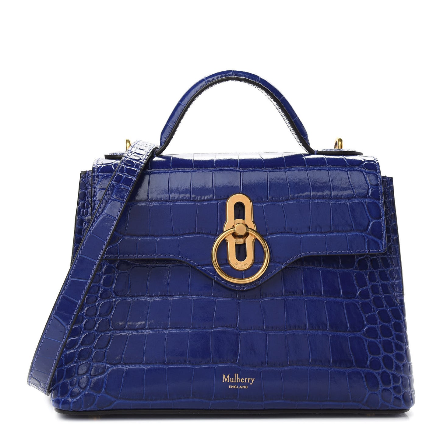 Shiny Croc Calfskin Embossed Small Seaton Cobalt Blue