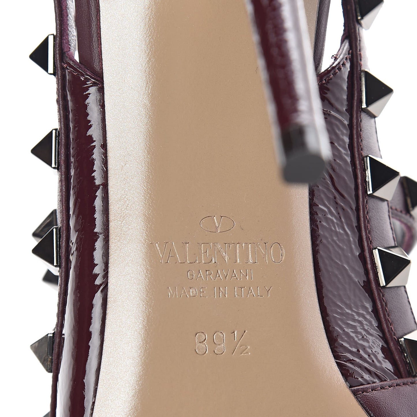 Wrinkled Patent Nappa Rockstud Ankle Strap 100mm Pumps 39.5 Rubin
