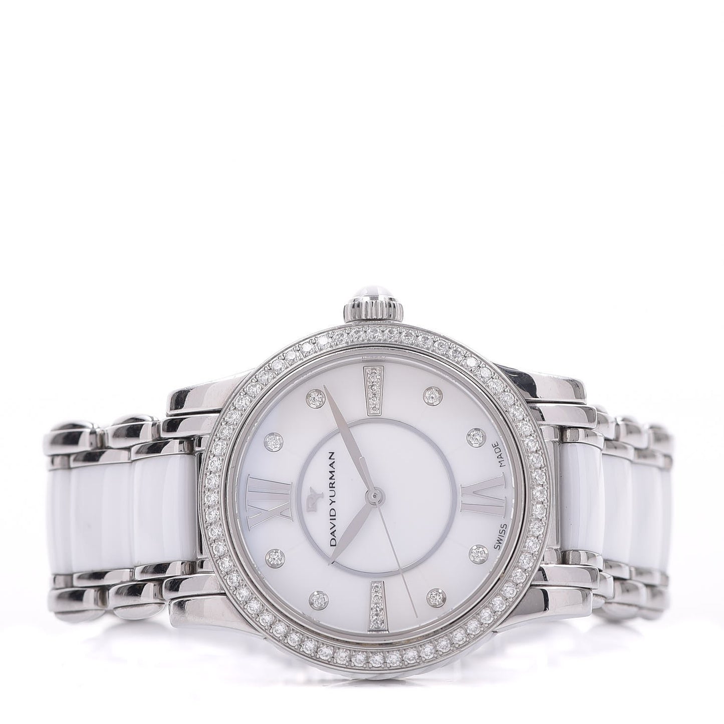 Stainless Steel Ceramic Diamond Bezel 34mm Classic Quartz Watch White