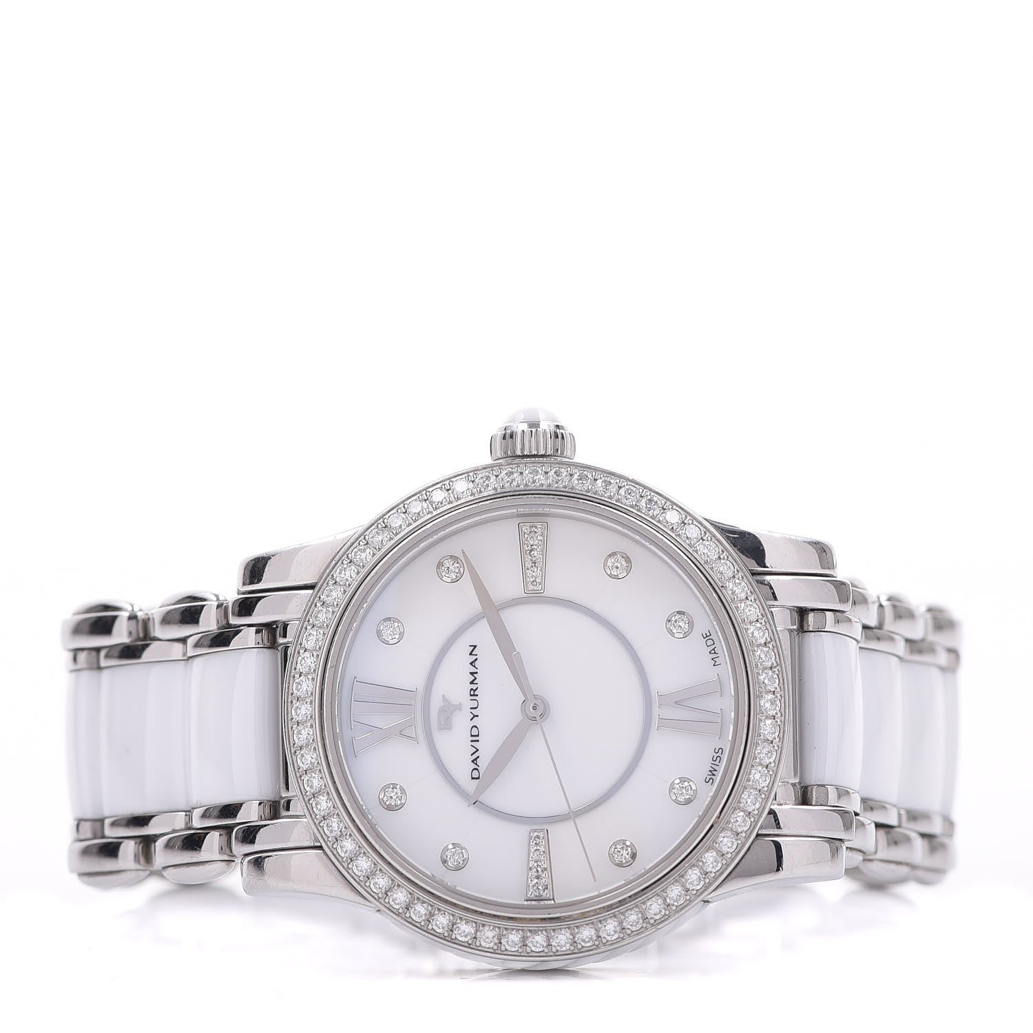 David Yurman Stainless Steel Ceramic Diamond Bezel 34mm Classic Quartz Watch White 3 of 7