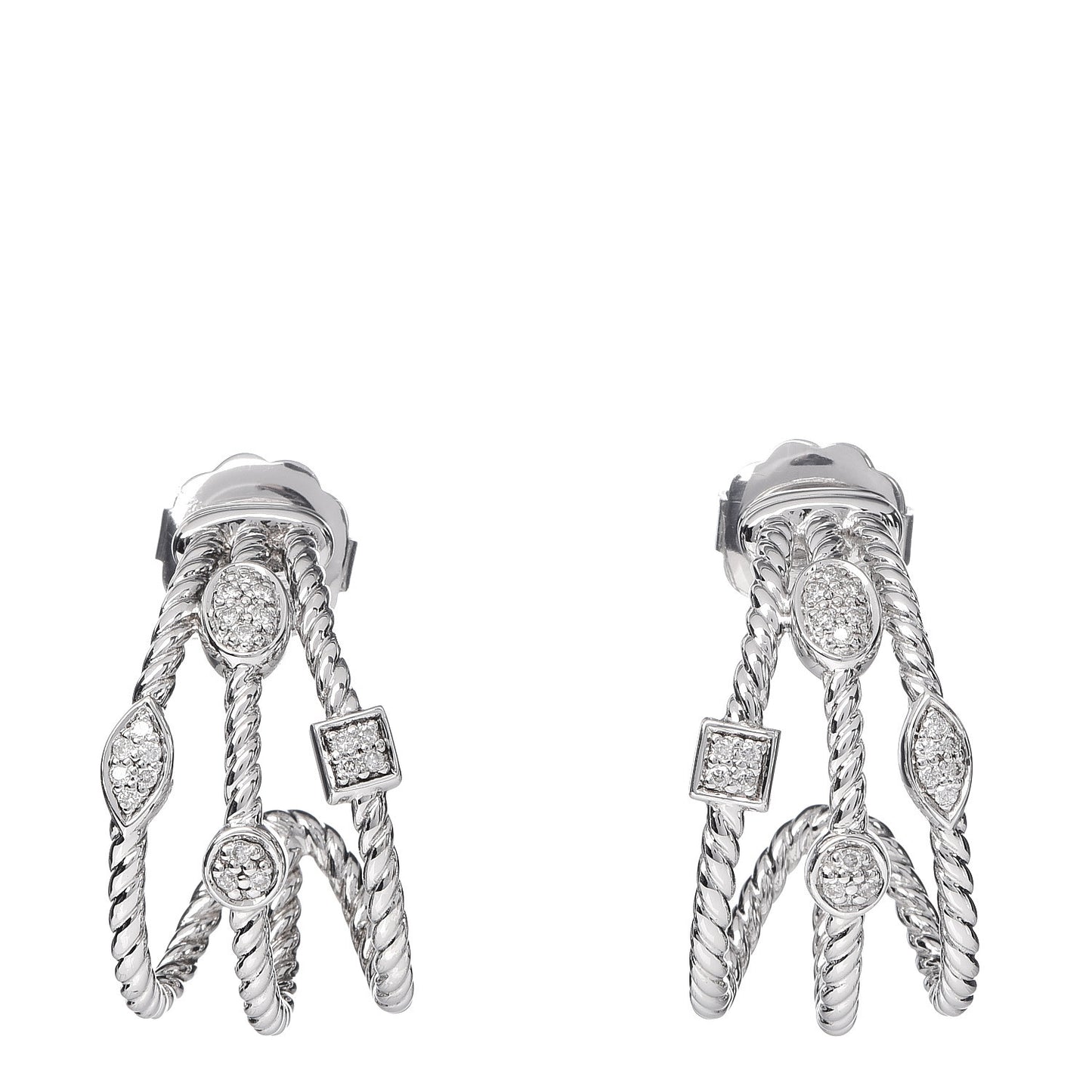 Sterling Silver Diamond Confetti 3 Row Earrings