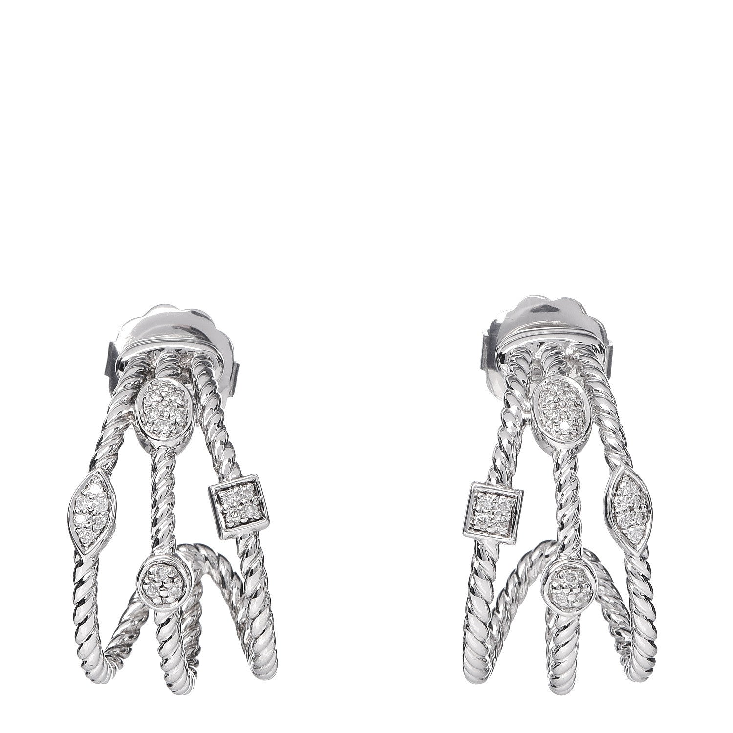 David Yurman Sterling Silver Diamond Confetti 3 Row Earrings 1 of 4