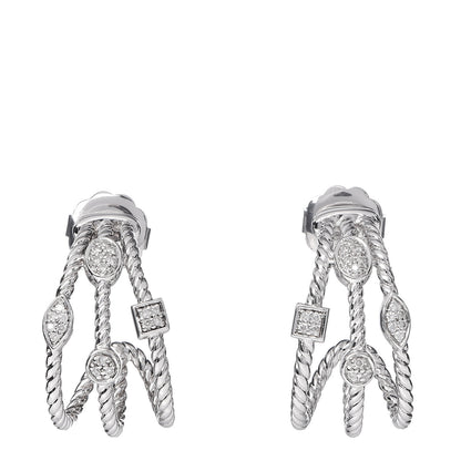 David Yurman Sterling Silver Diamond Confetti 3 Row Earrings 1 of 4
