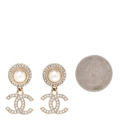 Chanel Crystal Pearl Bow-tiful CC Drop Earrings Gold 2 of 4