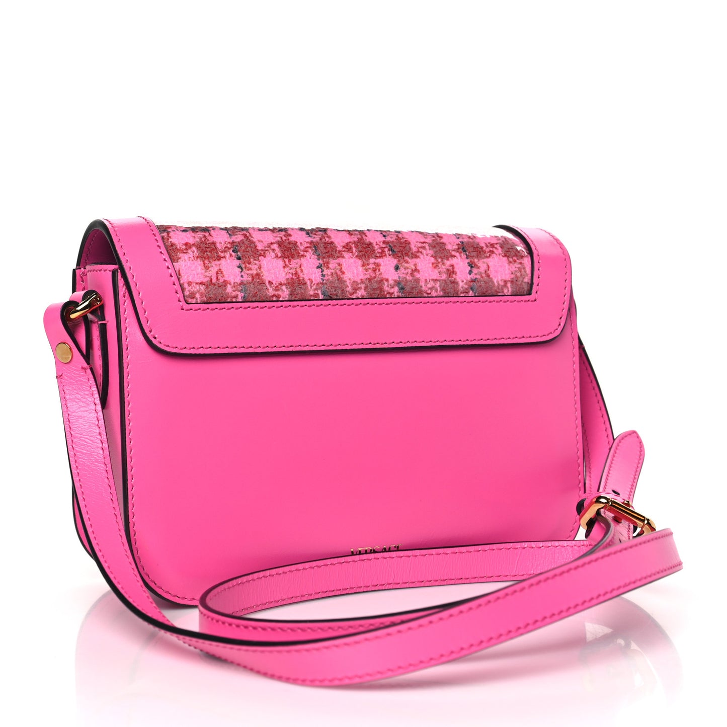Calfskin Vinyl Small Houndstooth La Medusa Crossbody Bag Pink Multicolor