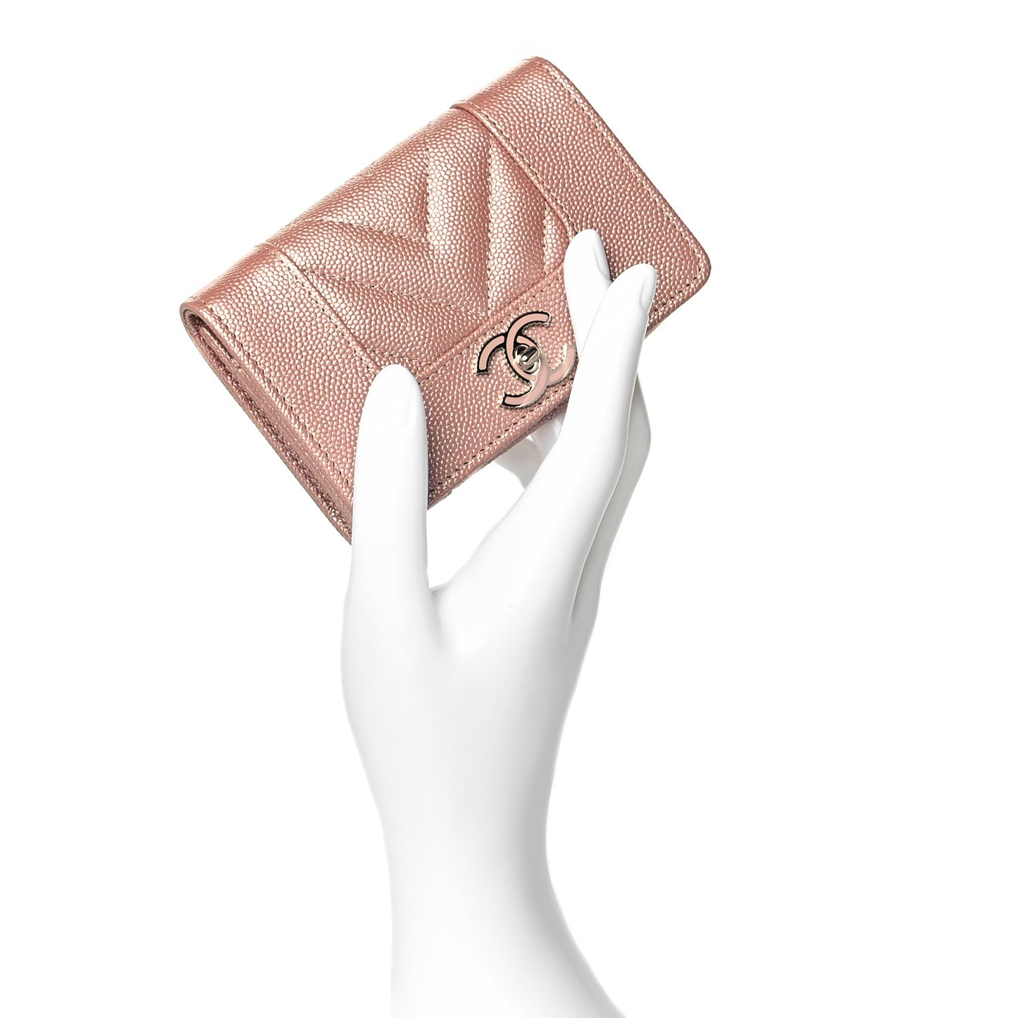 Metallic Caviar Chevron Quilted Vintage Mademoiselle Flap Card Holder Pink