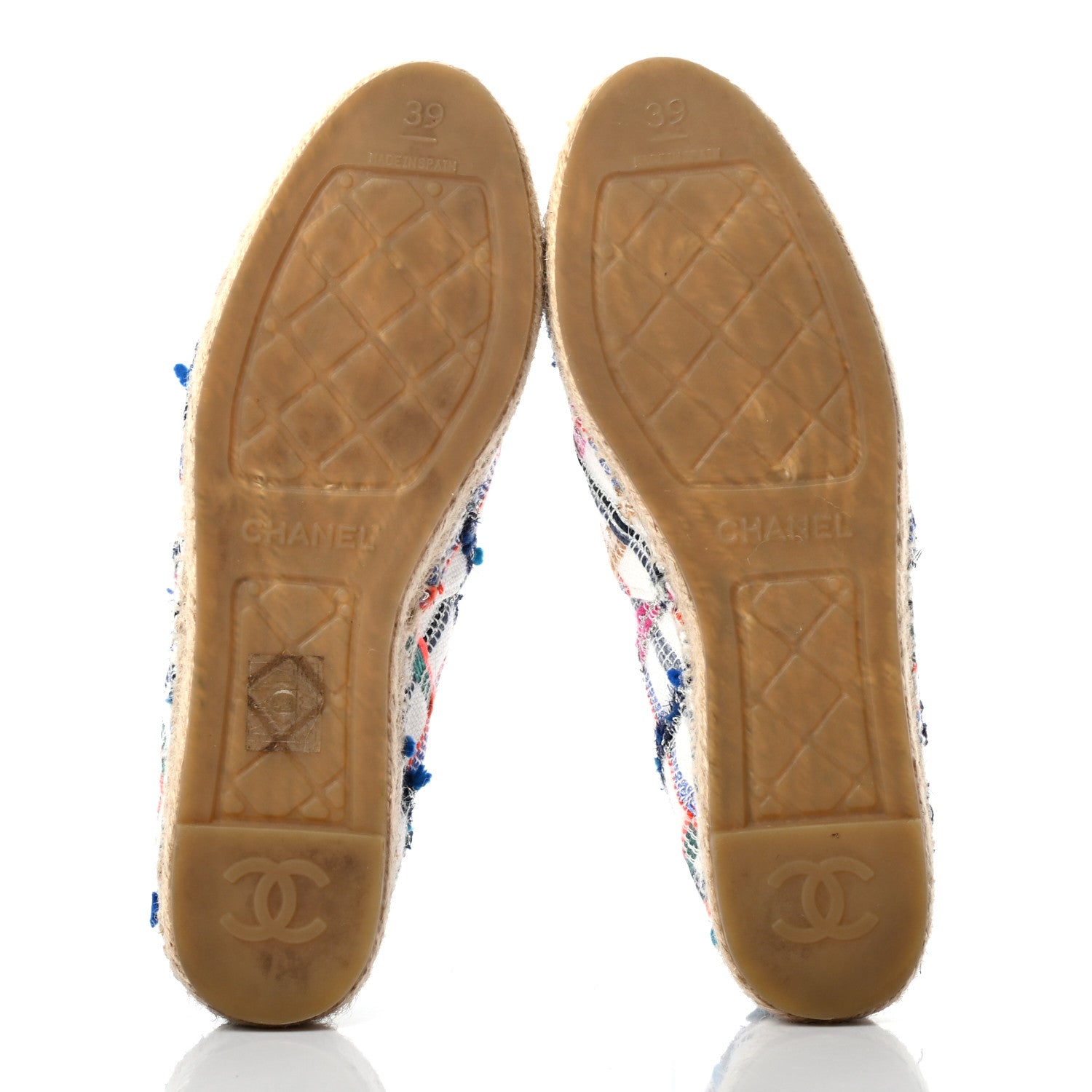 Chanel Tweed Grosgrain CC Espadrilles 39 White Blue Pink Green Black 5 of 11