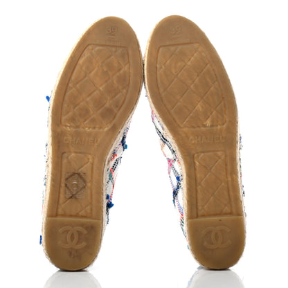 Chanel Tweed Grosgrain CC Espadrilles 39 White Blue Pink Green Black 5 of 11