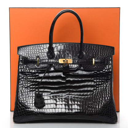 Hermes Shiny Porosus Crocodile Birkin 35 Black 41 of 41