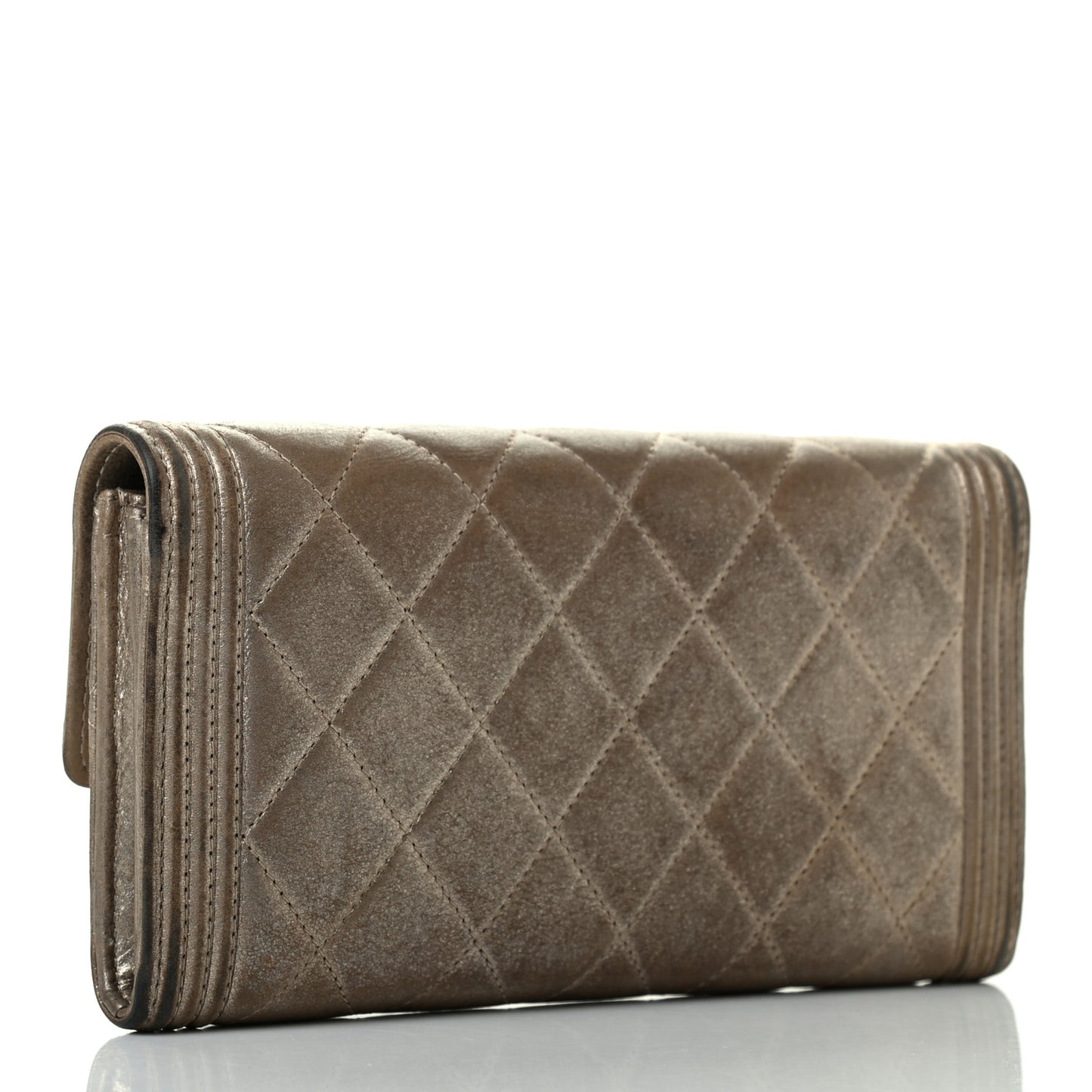 CHANE Iridescent Calfskin Quilted Boy Flap Wallet Dark Gold