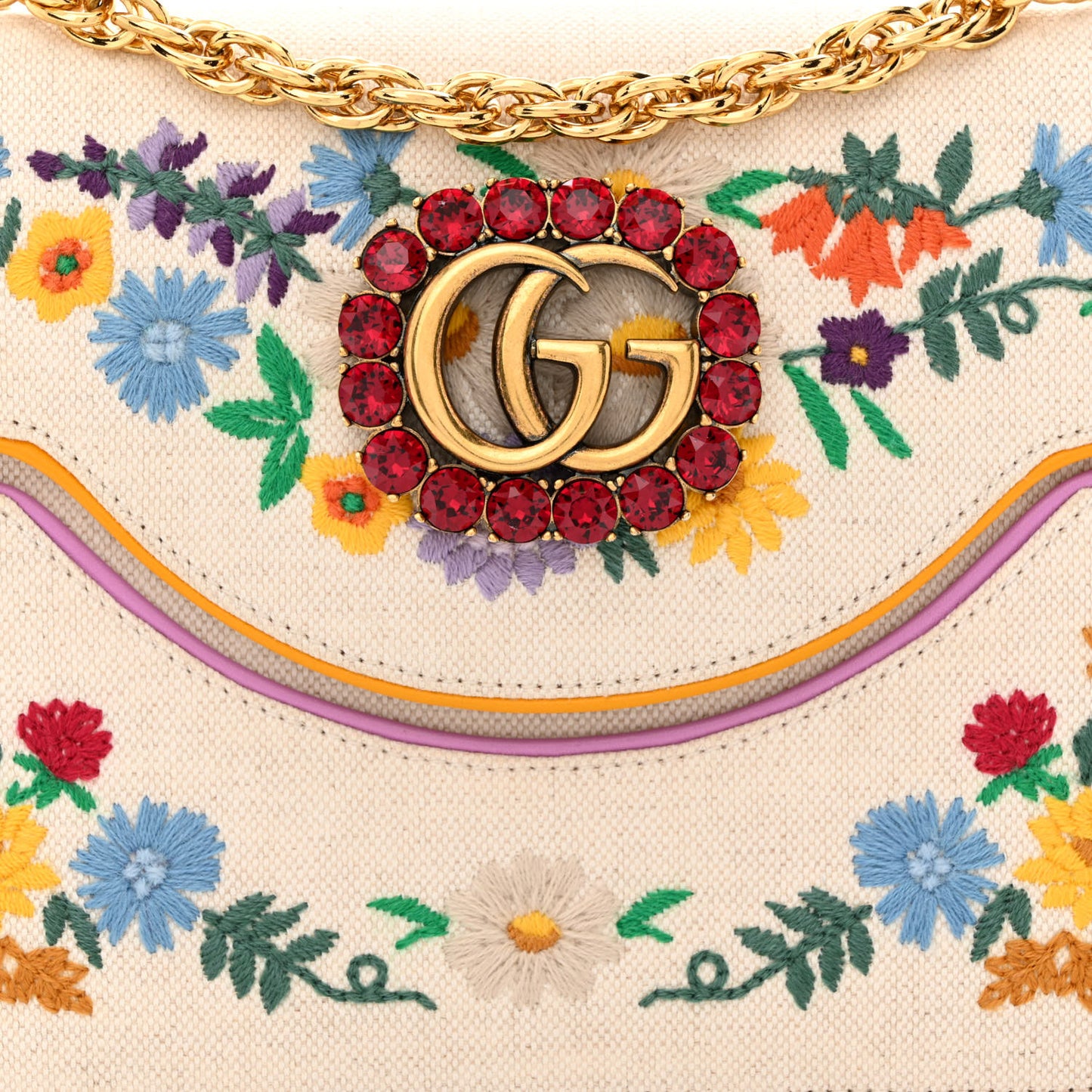 Linen Canvas Embroidered Small Shoulder Bag White