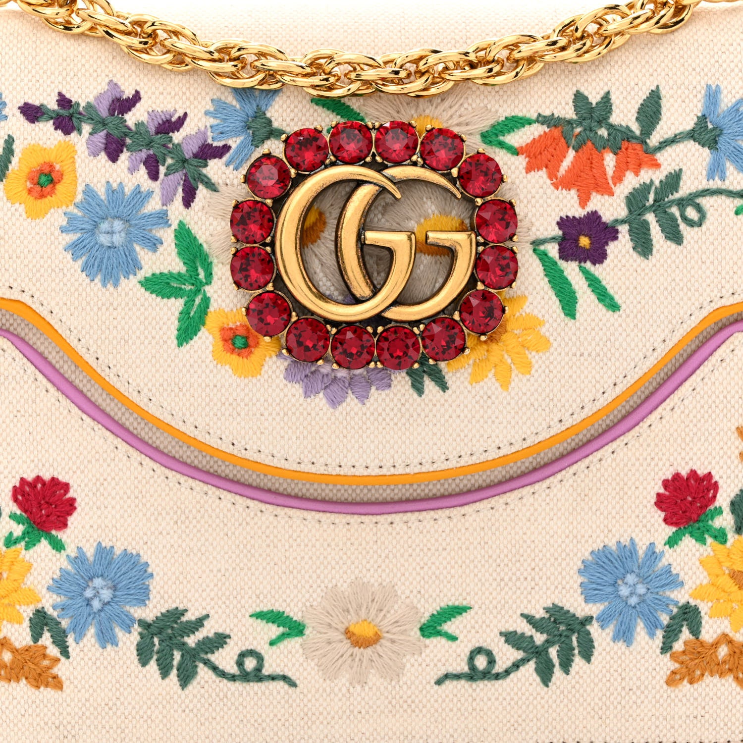 Gucci Linen Canvas Embroidered Small Shoulder Bag White 8 of 12