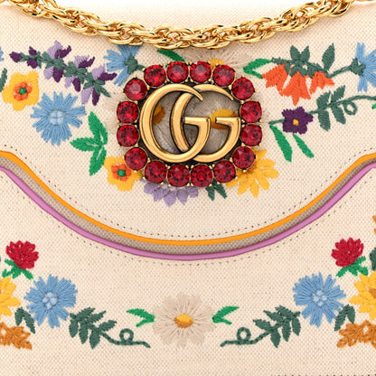 Gucci Linen Canvas Embroidered Small Shoulder Bag White 8 of 12