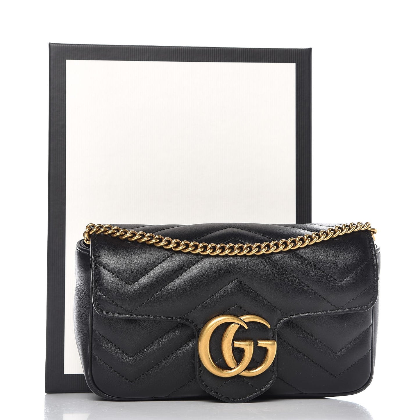 Calfskin Matelasse Super Mini GG Marmont Shoulder Bag Black