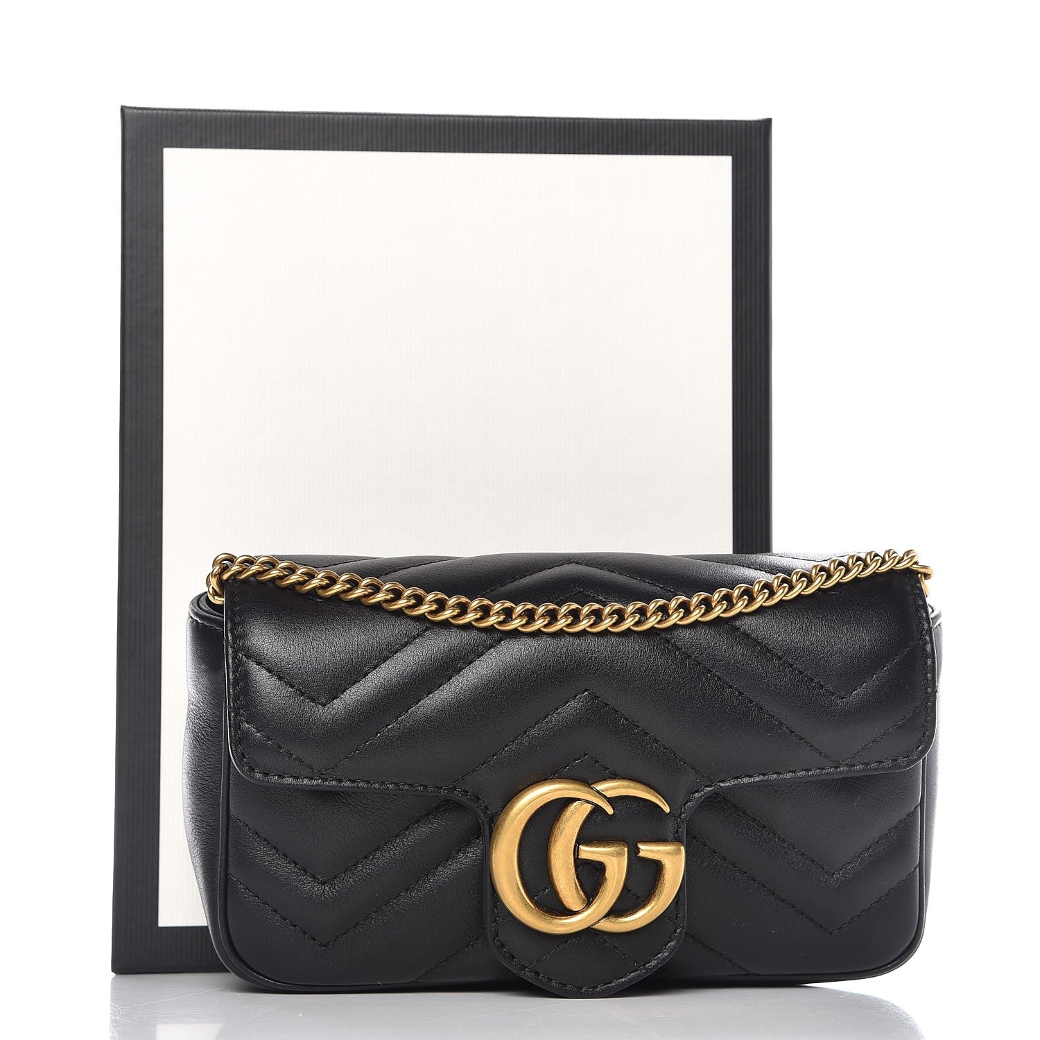 Gucci Calfskin Matelasse Super Mini GG Marmont Shoulder Bag Black 9 of 9