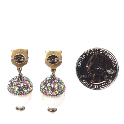 Gucci Metal Crystal Pearl Feline Earrings Aged Gold Multicolor 2 of 4