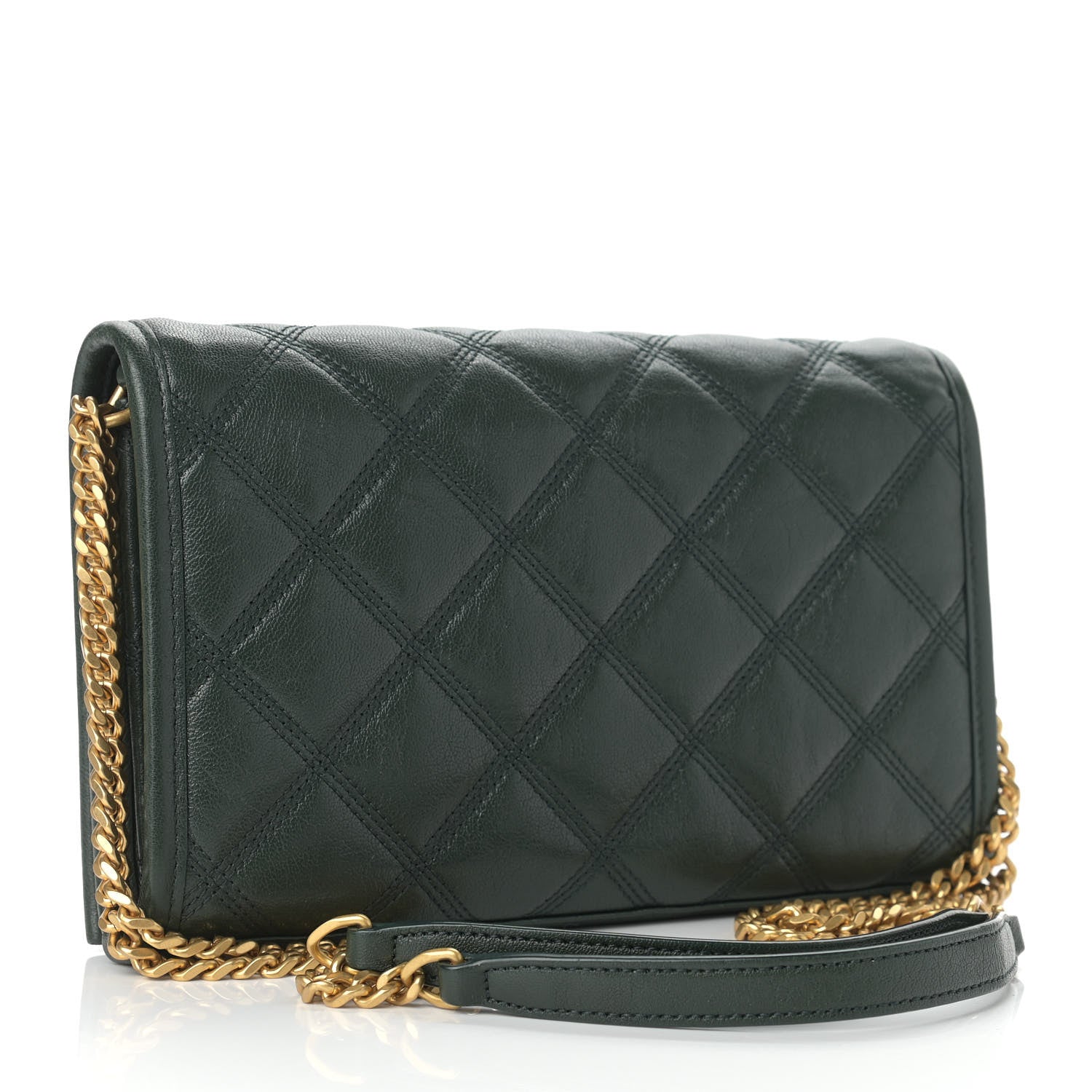 Saint Laurent Lambskin Diamond Quilted Becky Chain Wallet Green 2 of 11