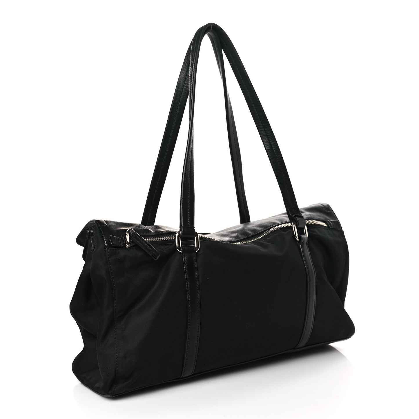 Tessuto Nylon Vitello Foldover Pushlock Satchel Black