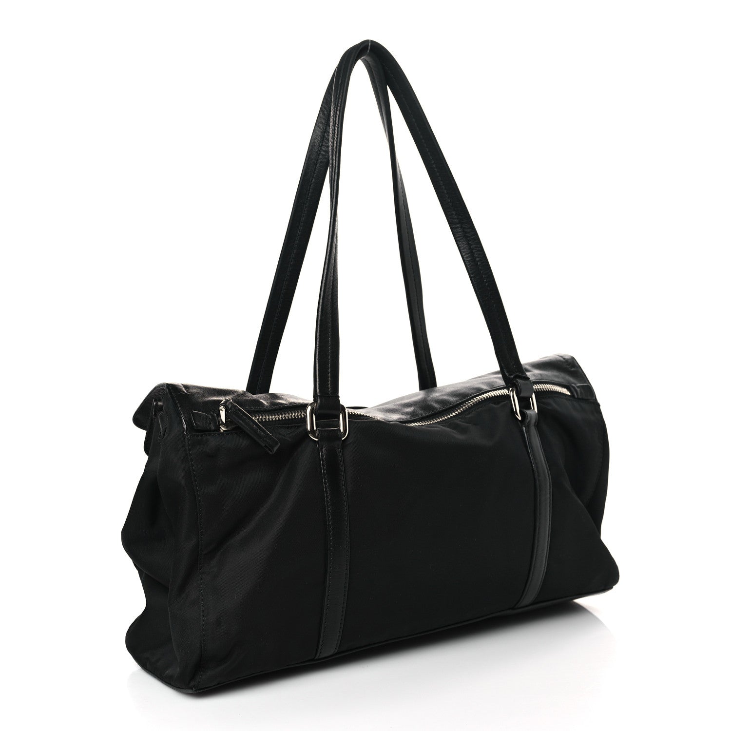 Prada Tessuto Nylon Vitello Foldover Pushlock Satchel Black 3 of 10