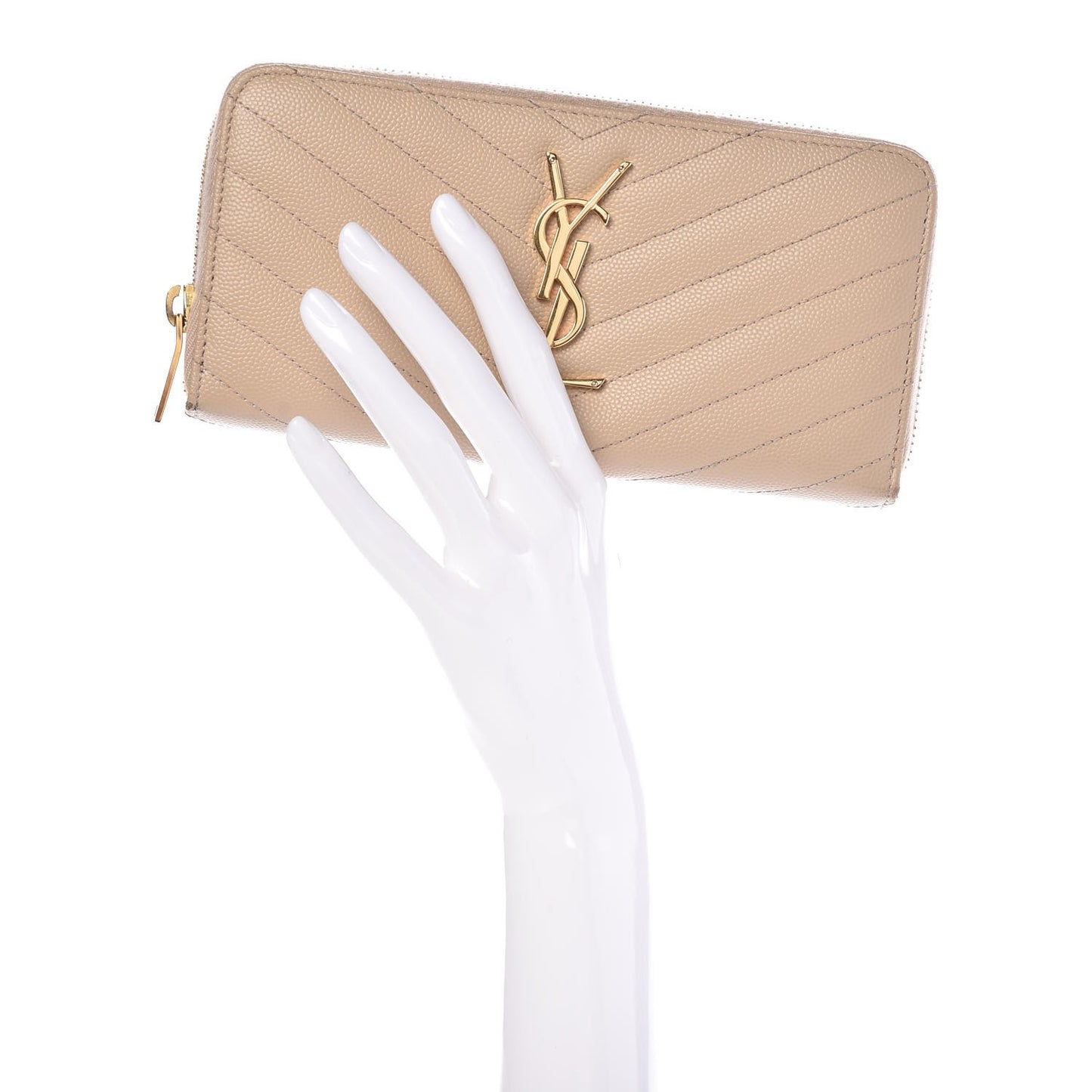 Grain De Poudre Matelasse Chevron Monogram Zip Around Wallet Nude Powder