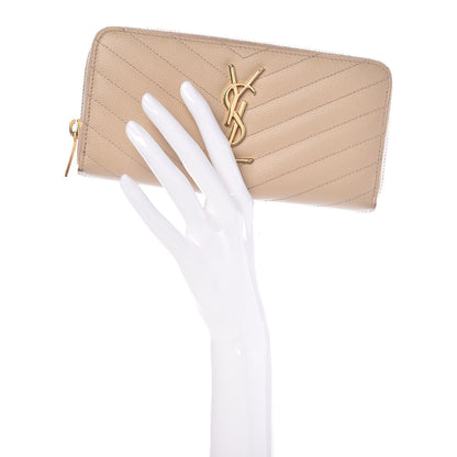 Saint Laurent Grain De Poudre Matelasse Chevron Monogram Zip Around Wallet Nude Powder 2 of 10