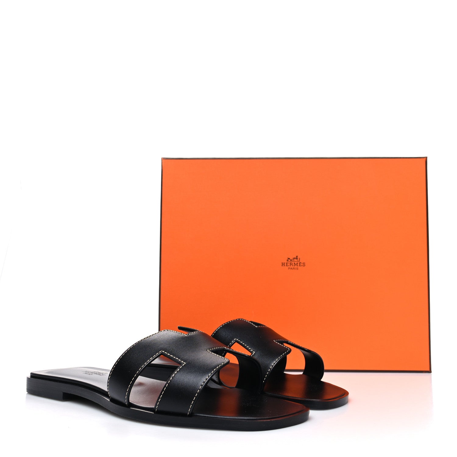 Hermes Box Calfskin Oran Sandals 38 Black 9 of 9