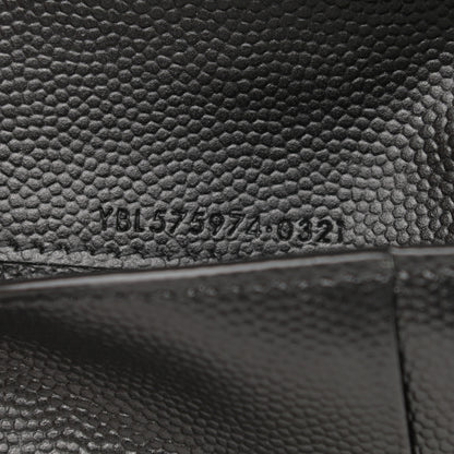 Saint Laurent Grain De Poudre Matelasse Chevron Monogram Zipped Card Case Black 7 of 8