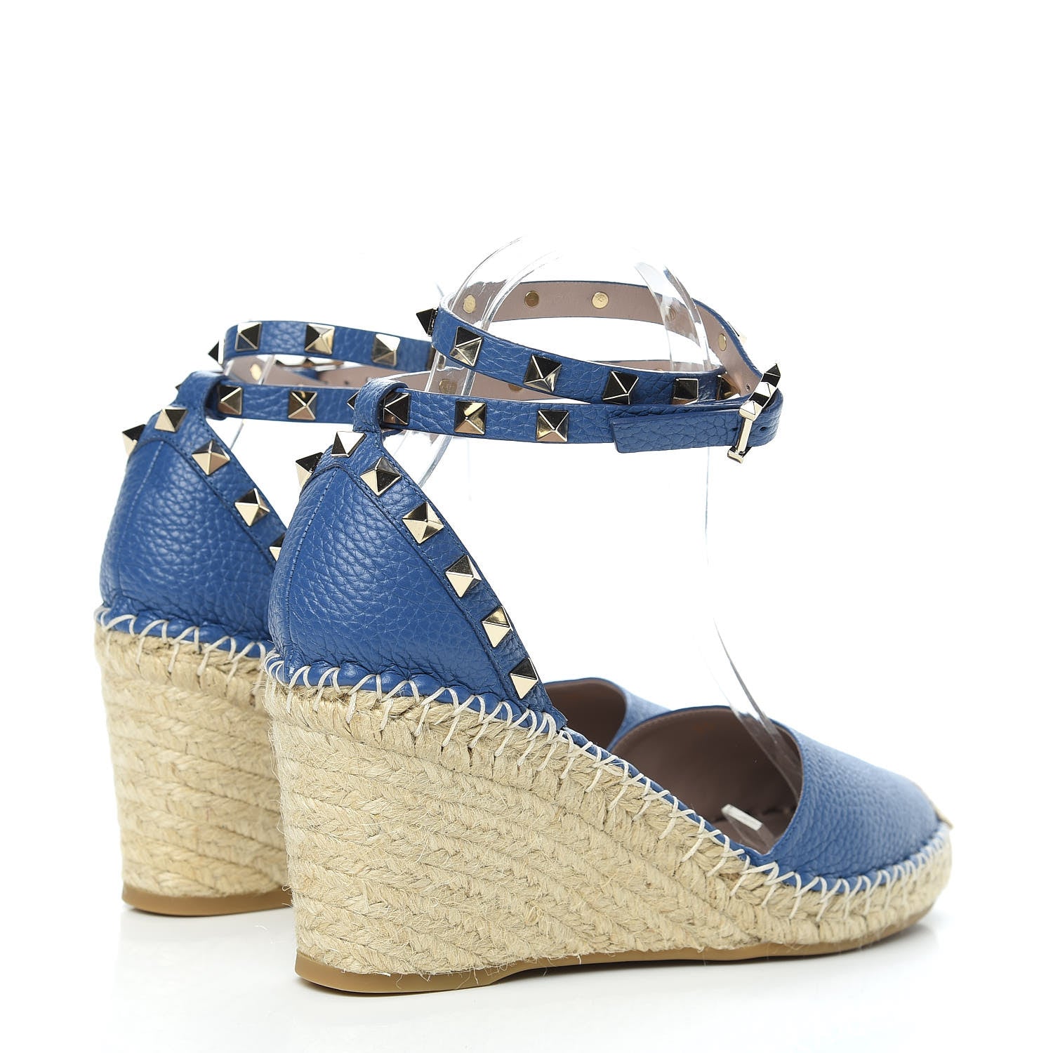 Valentino Garavani Grained Calfskin Rockstud Ankle Wrap Espadrille 15/85mm Wedges 39 Baltique 4 of 8
