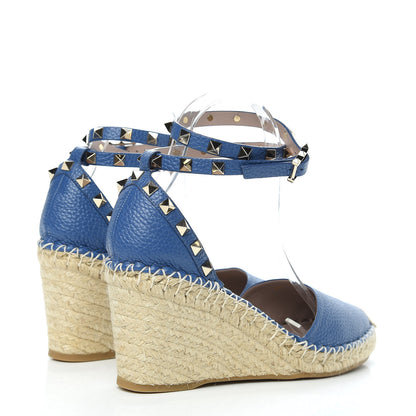 Valentino Garavani Grained Calfskin Rockstud Ankle Wrap Espadrille 15/85mm Wedges 39 Baltique 4 of 8