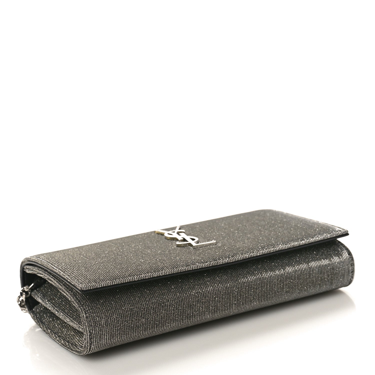 Saint Laurent Metallic Sparkle Fabric Monogram Chain Wallet Anthracite 4 of 9