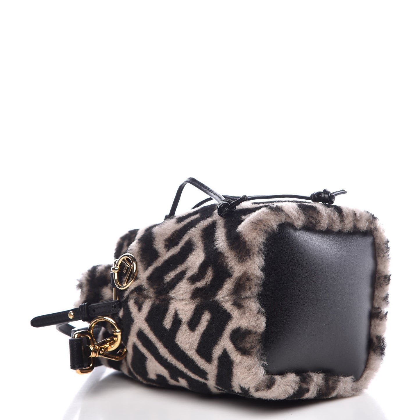 Shearling F is Macro FF 1974 Diagonal Mini Mon Tresor Bucket Bag Dove Black