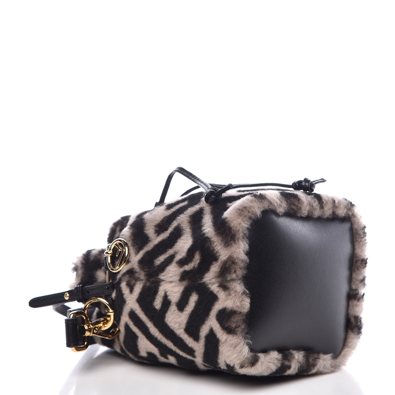 Fendi Shearling F is Macro FF 1974 Diagonal Mini Mon Tresor Bucket Bag Dove Black 5 of 8