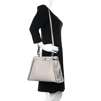Fendi Vitello Seta Lace Up Medium Peekaboo Iconic Satchel Grigio Polvere 2 of 9