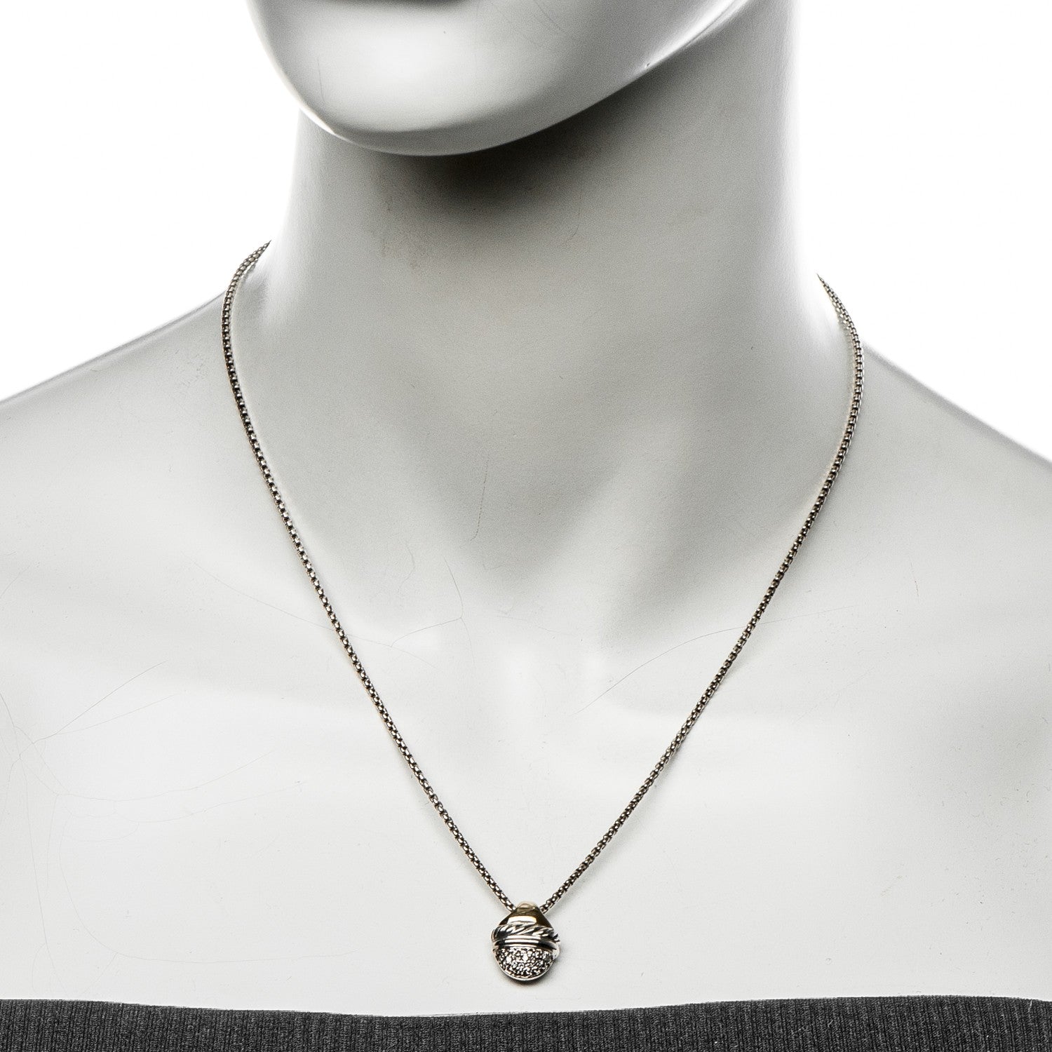 David Yurman Sterling Silver 18K yellow Gold Diamond Acorn Necklace 2 of 5