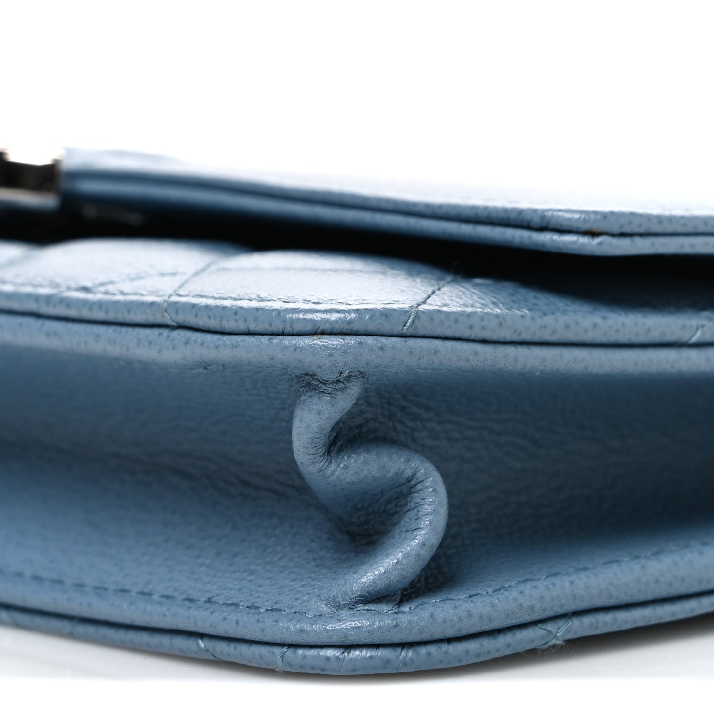 Grained Calfskin Quilted CC Box Wallet On Chain WOC Blue
