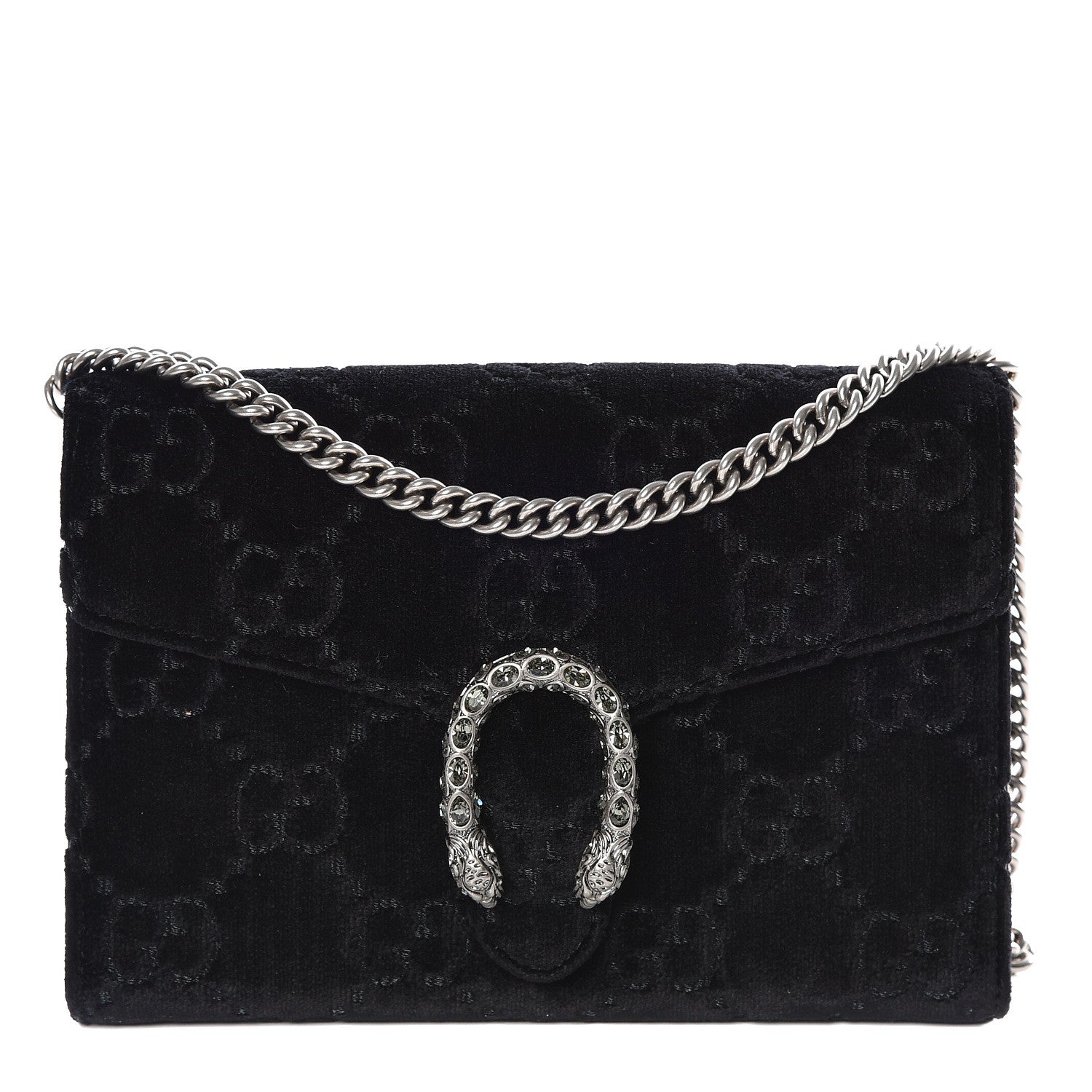 Gucci Velvet GG Monogram Mini Dionysus Chain Wallet Black 1 of 9