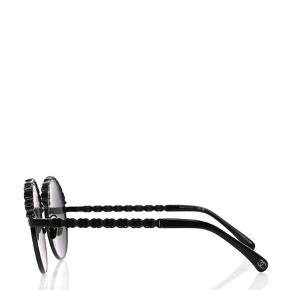 Chanel Metal Calfskin Round Chain Sunglasses 4265-Q Black 3 of 8