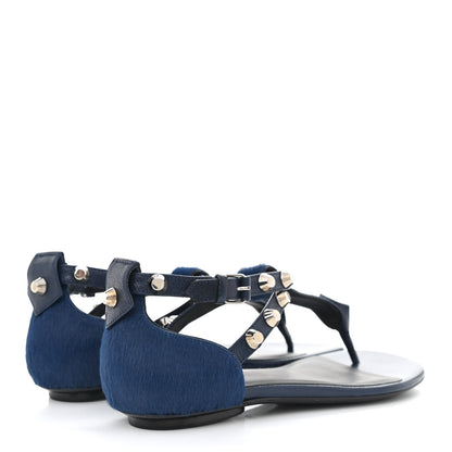 Balenciaga Agneau Pony Hair Studded Thong Sandals 36 Blue 4 of 9