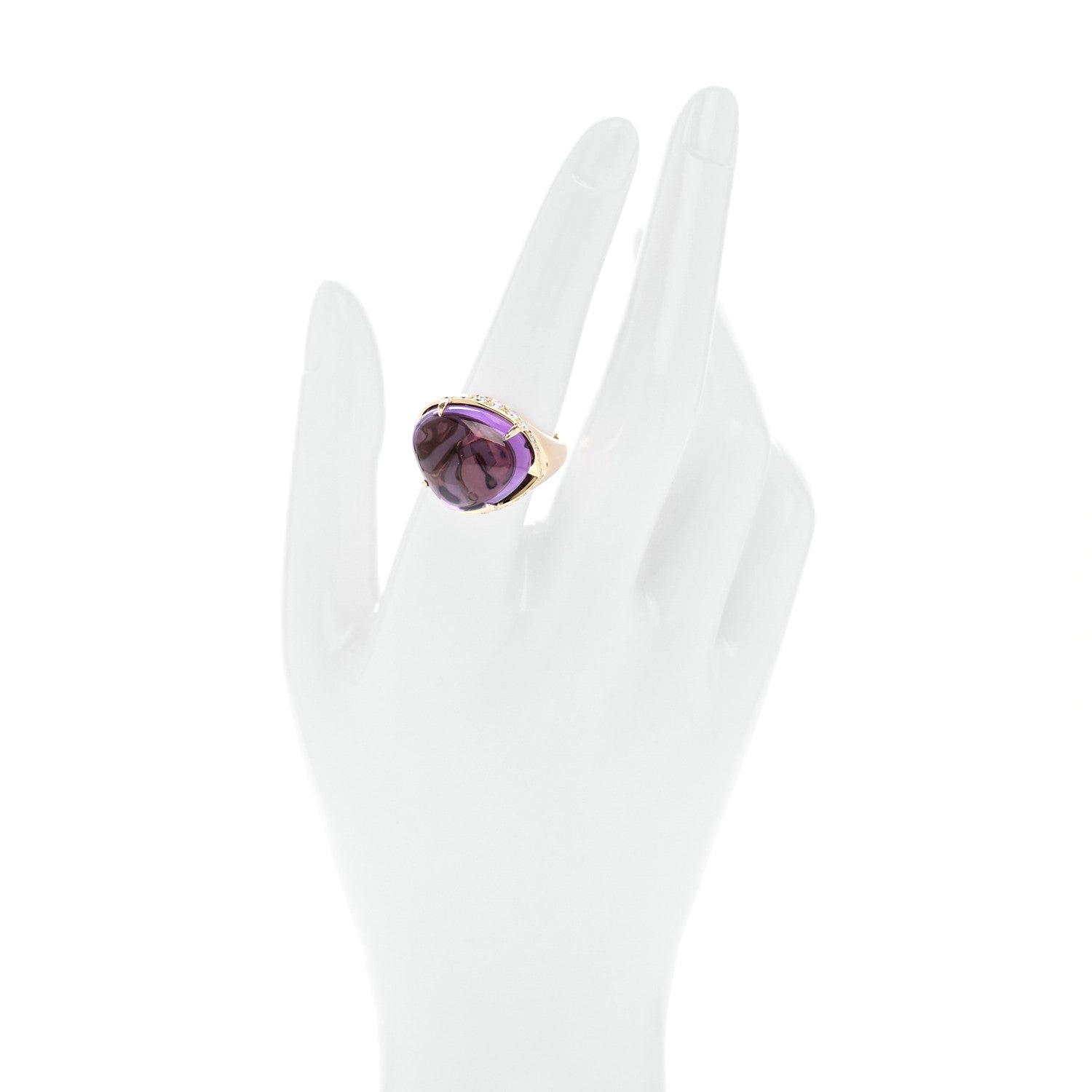 Bulgari 18K Yellow Gold Diamond Amethyst Sassi Ring 55 7.25 2 of 7