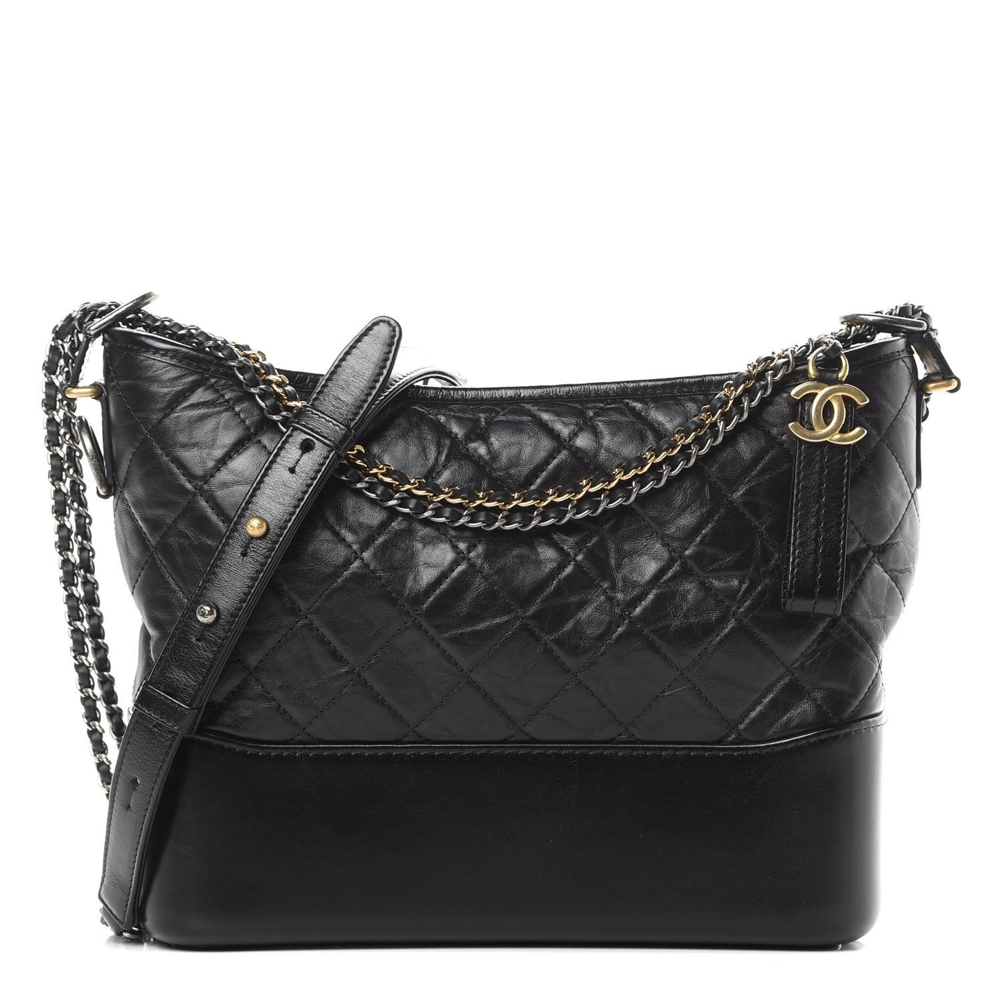 Aged Calfskin Quilted Medium Gabrielle Hobo Black