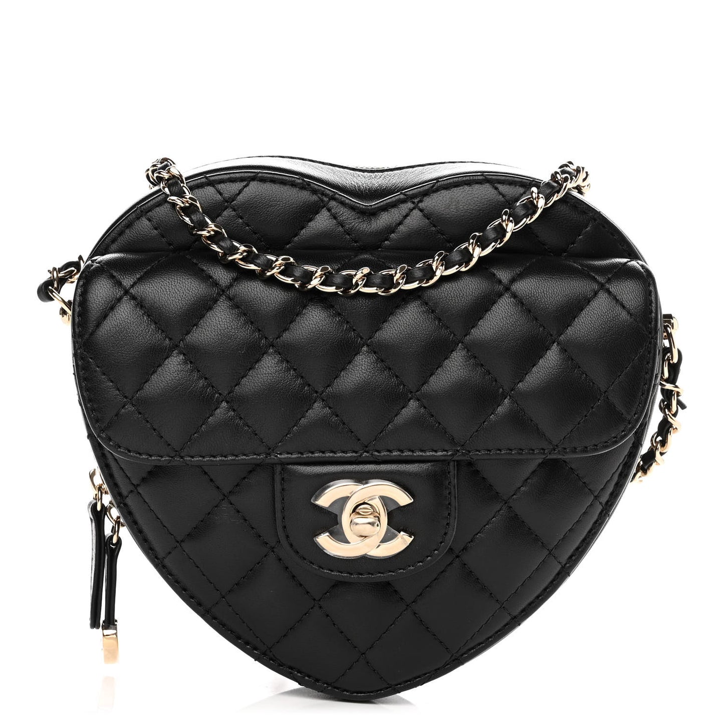 Lambskin Quilted CC In Love Heart Bag Black