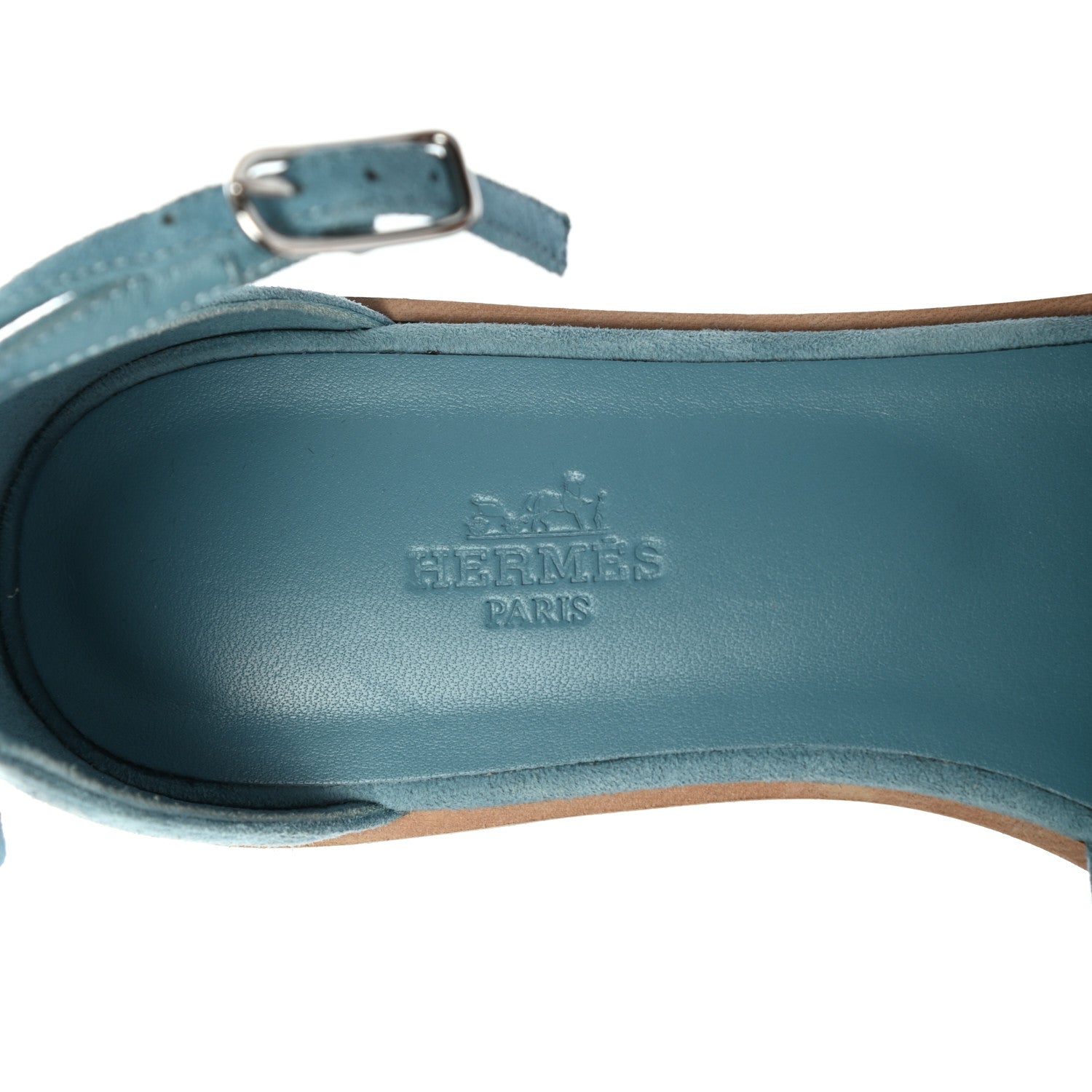 Hermes Suede Goatskin Santorini Sandals 37.5 Bleu Littoral 7 of 8