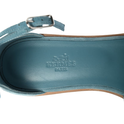 Hermes Suede Goatskin Santorini Sandals 37.5 Bleu Littoral 7 of 8