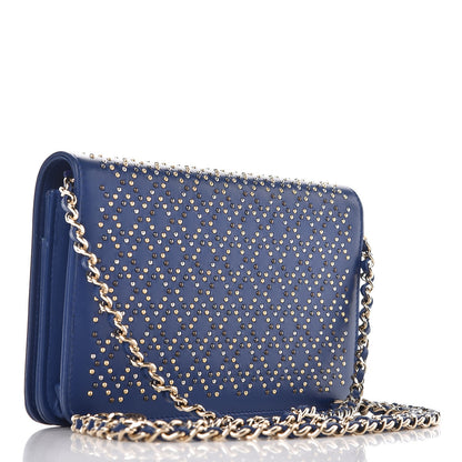 Chanel Lambskin Studded Wallet On Chain WOC Blue 3 of 11