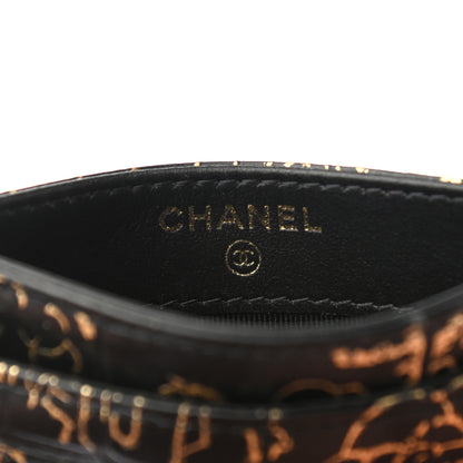 Chanel Calfskin Crocodile Embossed Graffiti 2.55 Cocodile Reissue Card Holder Black Gold 6 of 8