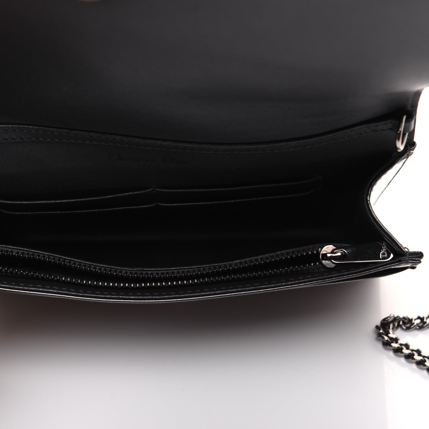Christian Dior Metallic Patent Micro-Cannage Diorama Wallet on Chain Pouch Onyx Black 5 of 17