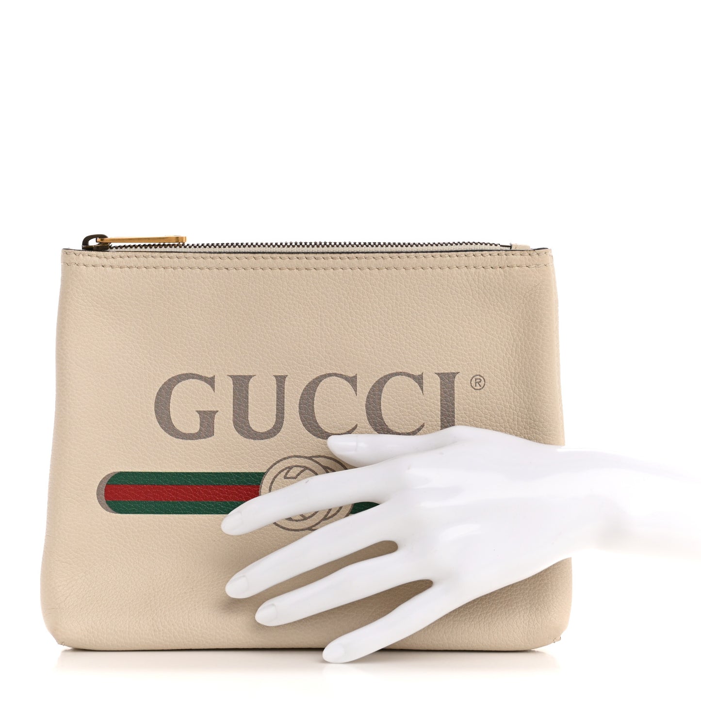 Pebbled Calfskin Medium Logo Portfolio Clutch White