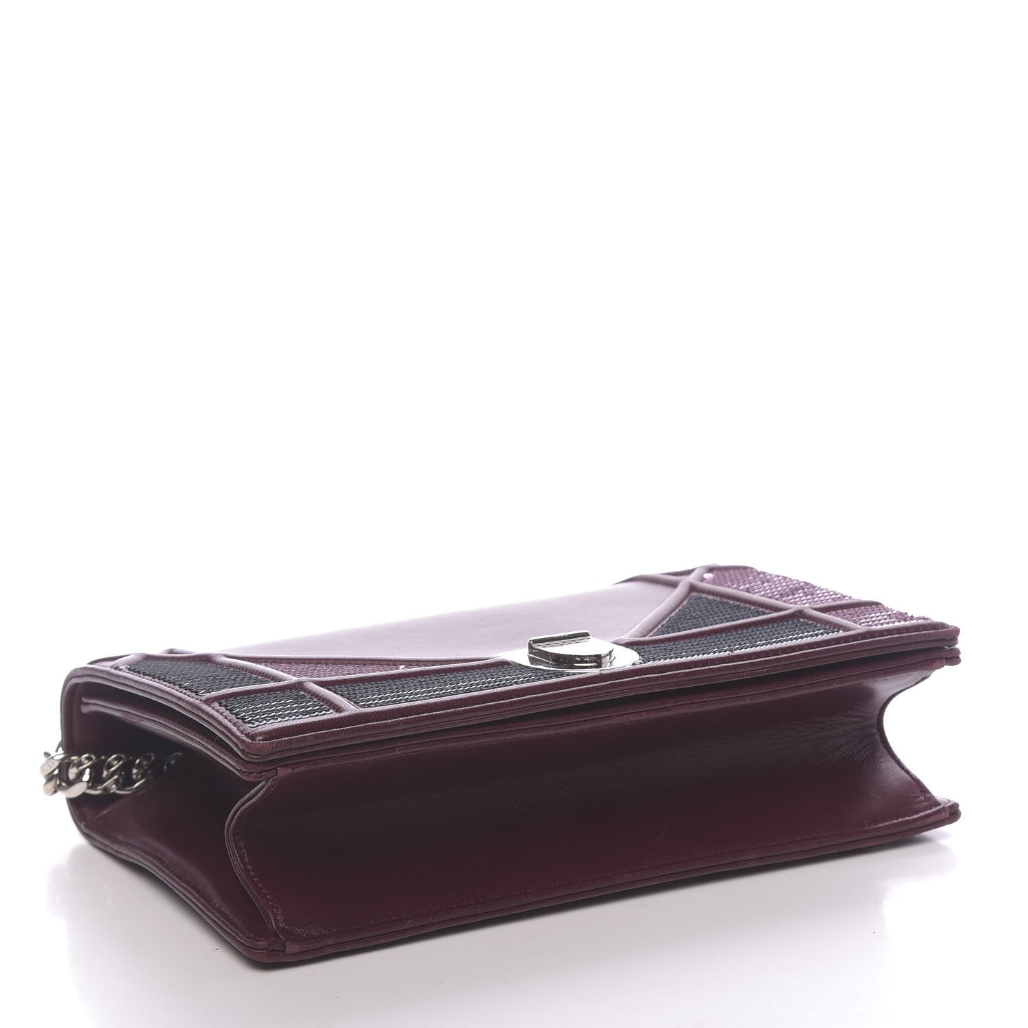 Christian Dior Lambskin Sequin Medium Diorama Flap Bag Plum 4 of 11