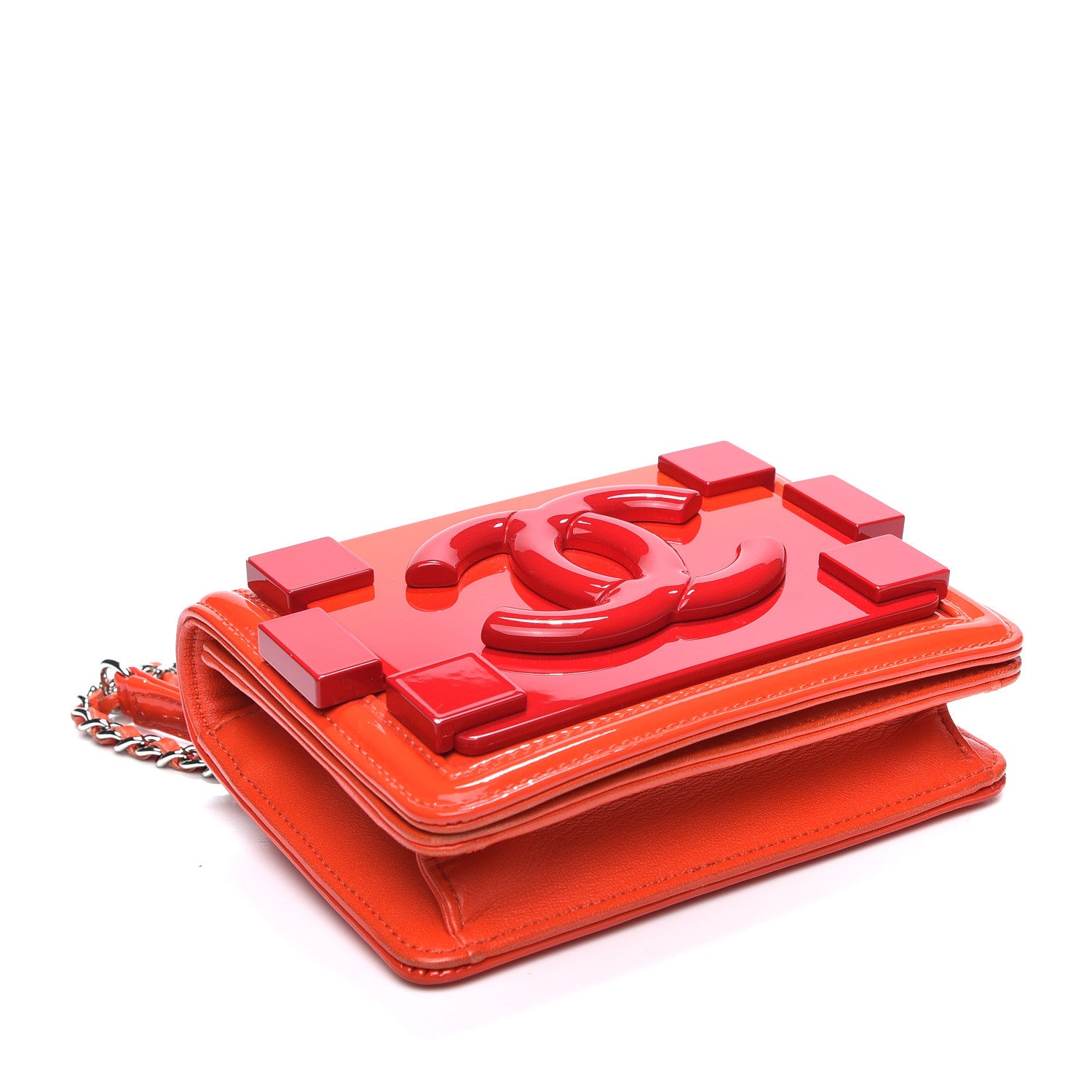 Chanel Plexiglass Patent Mini Boy Brick Flap Orange Red 3 of 10