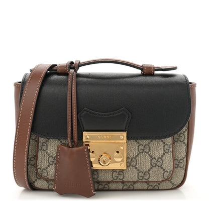 Gucci GG Supreme Monogram New Sakai Lux Calfskin Mini Padlock Flap Pocket Shoulder Bag Beige Ebony Black Cuir 1 of 10